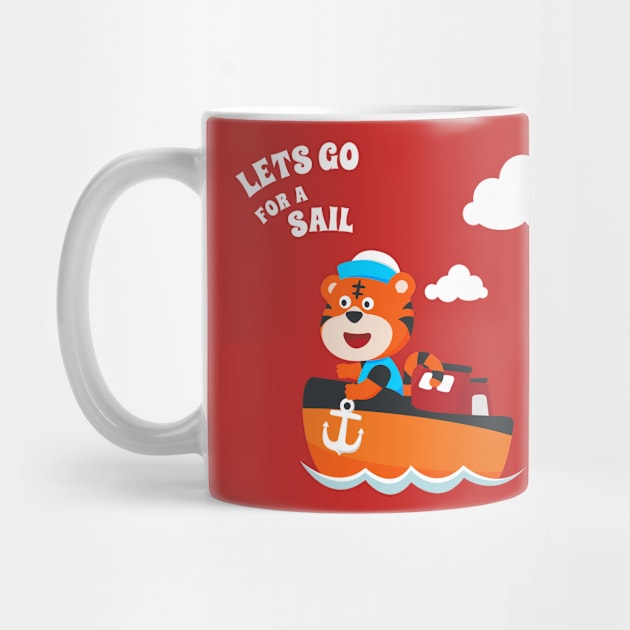 Cute tiger the animal sailor on the boat with cartoon style. by KIDS APPAREL